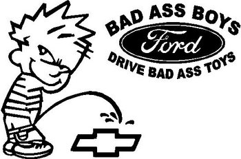 Calvin peeing on Chevy w/ford logo