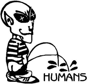 Alien peeing on Humans, vinyl decal sticker