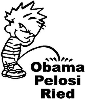 Calvin peeing on Obama, Pelosi, Ried, Vinyl decal sticker