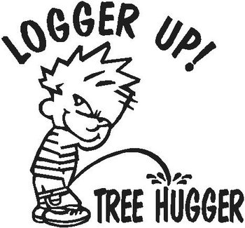 Logger Up!, Calvin peeing on Tree hugger, Vinyl decal sticker, Vinyl decal sticker