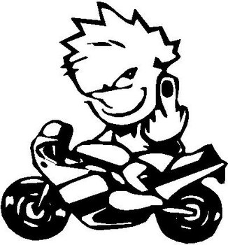 Calvin riding a motorcycle flipping you off, Vinyl cut decal