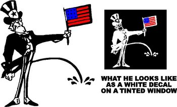 Uncle Sam holding an American Flag peeing, Vinyl cut decal