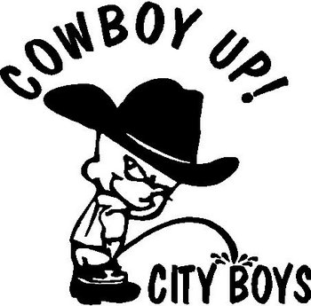 Cowboy Up! Cowboy calvin peeing on City Boys, Vinyl cut decal