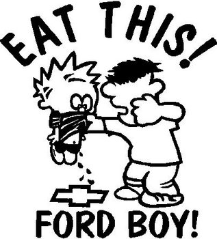 Eat This Ford Boy, Calvin getting hit for peeing on a Chevy bow tie, Vinyl cut decal