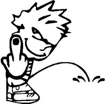 Calvin peeing and flipping you off, middle finger, giving the bird, Vinyl cut decal