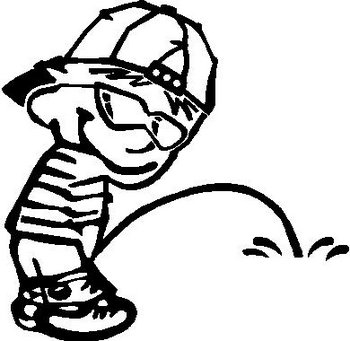 Calvin wearing a baseball hat peeing, Vinyl cut decal