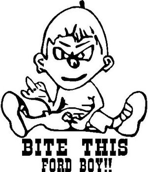 Calvin saying Bite This Ford Boy, Middle finger, Flipping you off, Vinyl cut decal