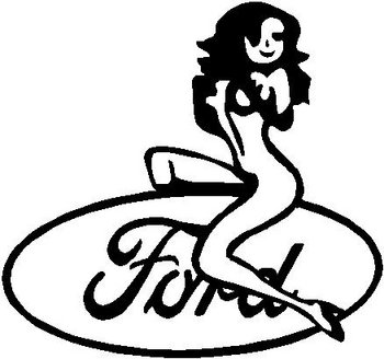 Girl sitting on a Ford Logo, Vinyl cut decal