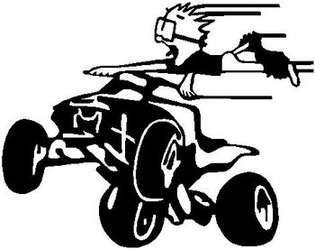 Calvin flying off a quad, Vinyl cut decal