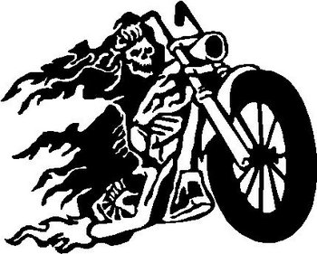 Biker Skull Guy, Riding a Motorcycle, Vinyl cut decal