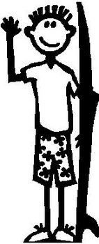 Boy, 5.3 inch Tall, Surfer, Stick people, vinyl decal sticker