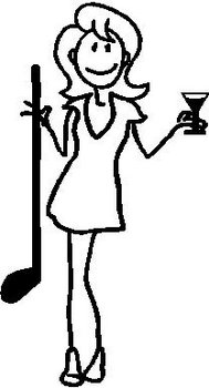 Girl, 5.3 inch Tall, with a Golf Club and a Martini, stick people, vinyl decal sticker