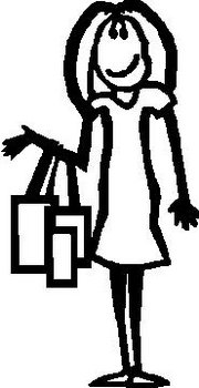 Girl Shopping, 5 inch Tall, Stick people, vinyl decal sticker