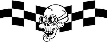 Skull wearing goggles, with checker flag, Vinyl cut decal